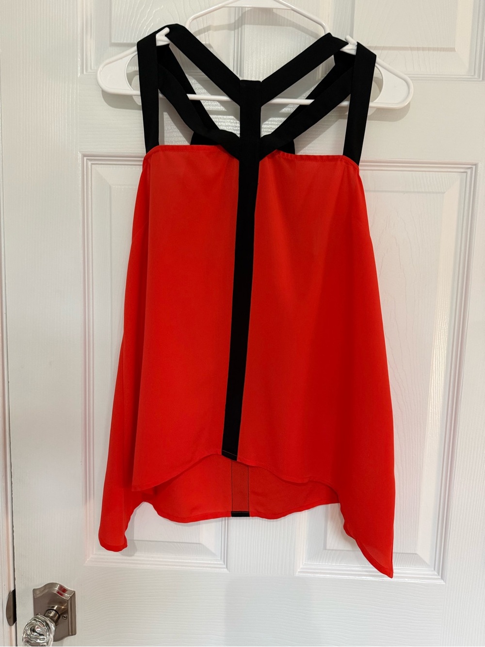 Orange Strappy A-Line blouse with Black Trim